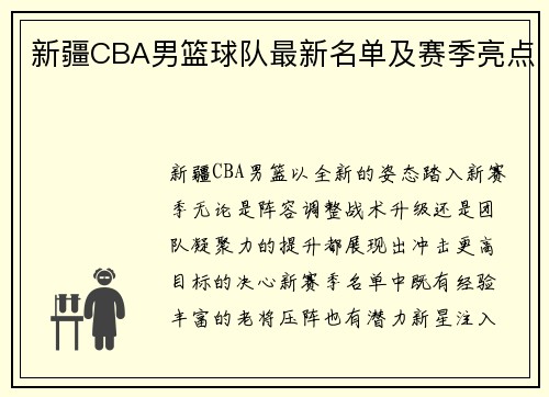 新疆CBA男篮球队最新名单及赛季亮点
