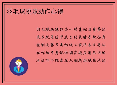 羽毛球挑球动作心得